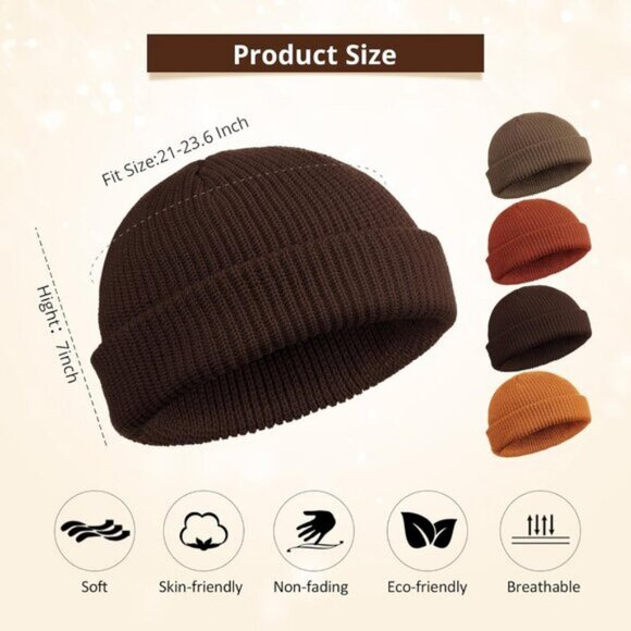 ⚡Unisex Khaki,caramel, Dark Caramel, Brown 4 Pieces Watch Hat Fisherman Beanie - Picture 2 of 6